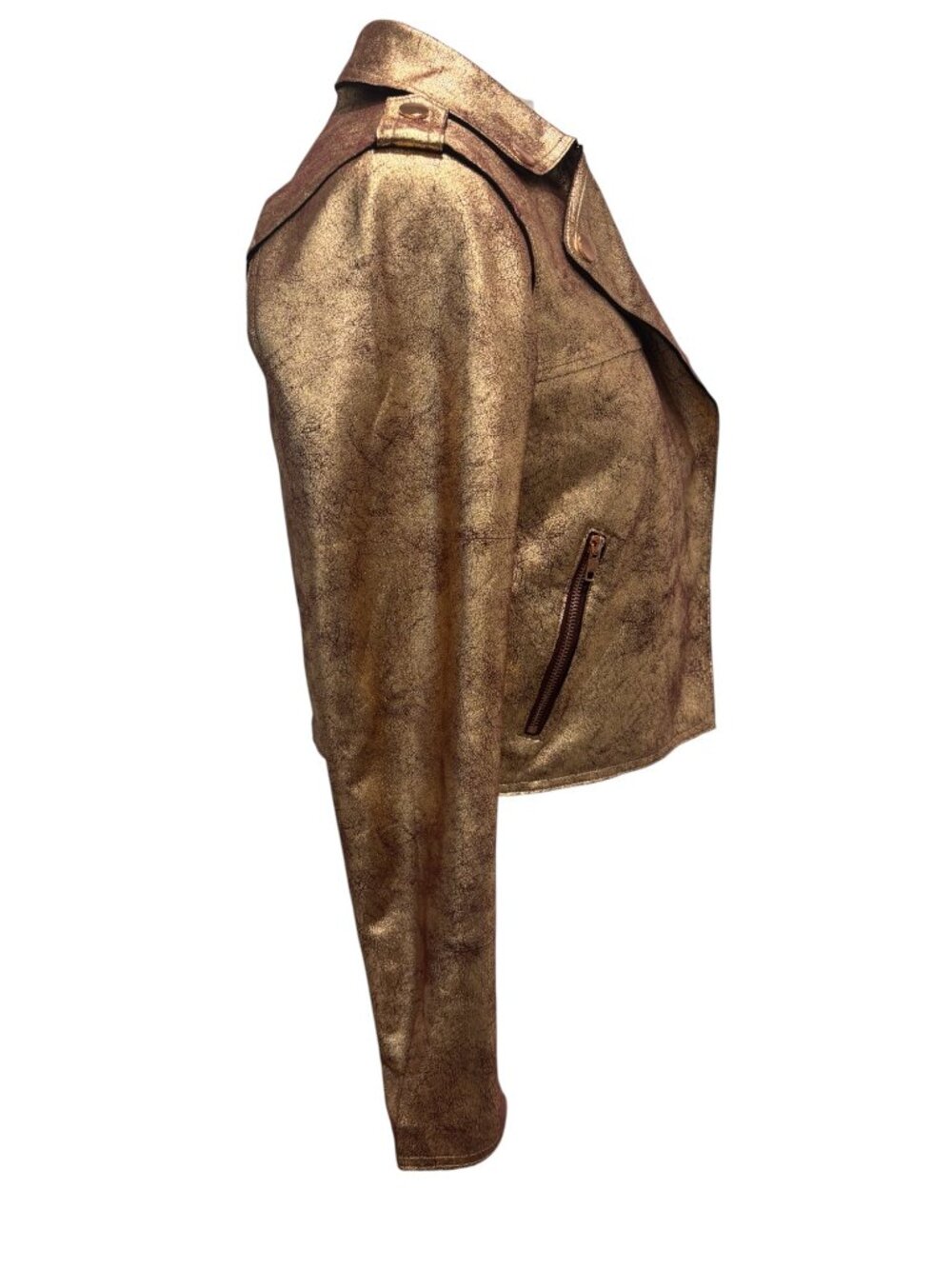 Anthropologie Gold Metallic Moto Jacket Women’s Small Cropped Faux Leather Biker - Picture 5 of 8